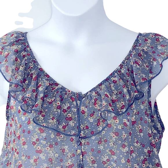Maurices Sheer Button Up Peplum Hem Floral Sleeveless Top size Large - Picture 2 of 13